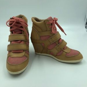 Ash leather and suede wedge sneaker - “Bixi”.